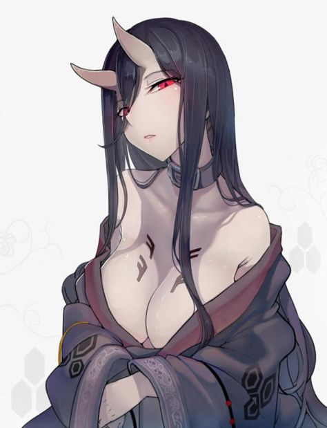 戦 | Kantai Collection | Know Your Meme Female Oni, Devil Anime, Oni Art, Female Centaur, Oni Demon, Hybrid Art, Anime Is Life, Character Design Art, Demon Girl