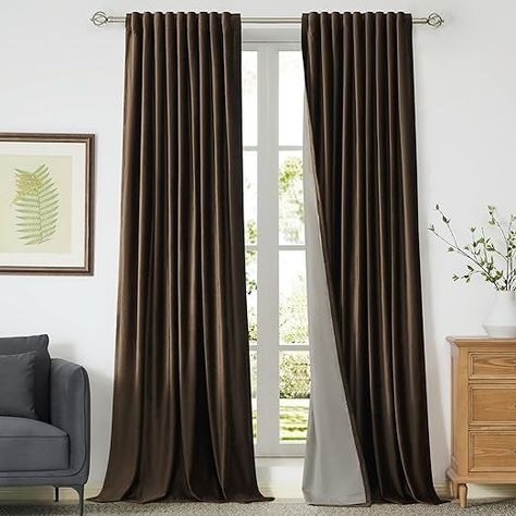 Amazon.com: PRIMROSE 100% Full Blackout Brown Velvet Curtains 96 inch Long for Living Room,Set of 2 Liner Rod Pocket Back Tab Thermal Window Curtains Room Darkening Heavy Decorative Curtains Drapes for Bedroom : Home & Kitchen Brown Velvet Curtains, Curtains Room, Devine Design, Drapes For Bedroom, Decorative Curtains, Curtain Room, Darkening Curtains, Brown Velvet, Velvet Curtains