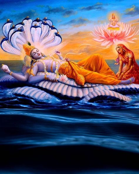 Vishnu Bhagwan Sleeping, Vishnu Sleeping On Snake, Aatma Rama, Iskcon Arts, Photos Of Lord Krishna, Flower Images Wallpapers, Ocean Drawing, Sea Drawing, Kali Hindu