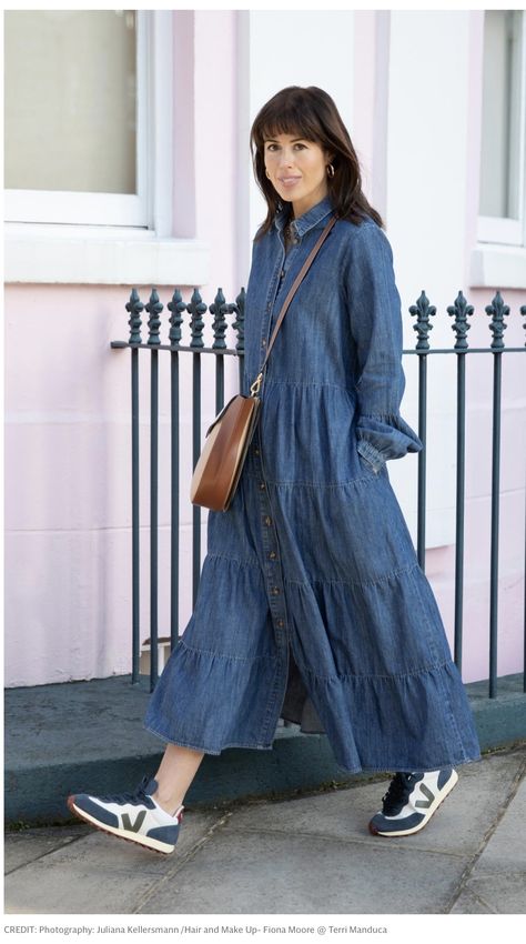 I love this M&S dress, I agree a denim dress is a great wardrobe staple. Long Denim Shirt Outfit Women, How To Style Denim Dress, Long Jean Dress Outfit, Long Denim Dress Outfit, Denim Dress Outfit Winter, Denim Dress Outfit Ideas, Long Denim Shirt Dress, Maxi Denim Dress, Denim Long Dress