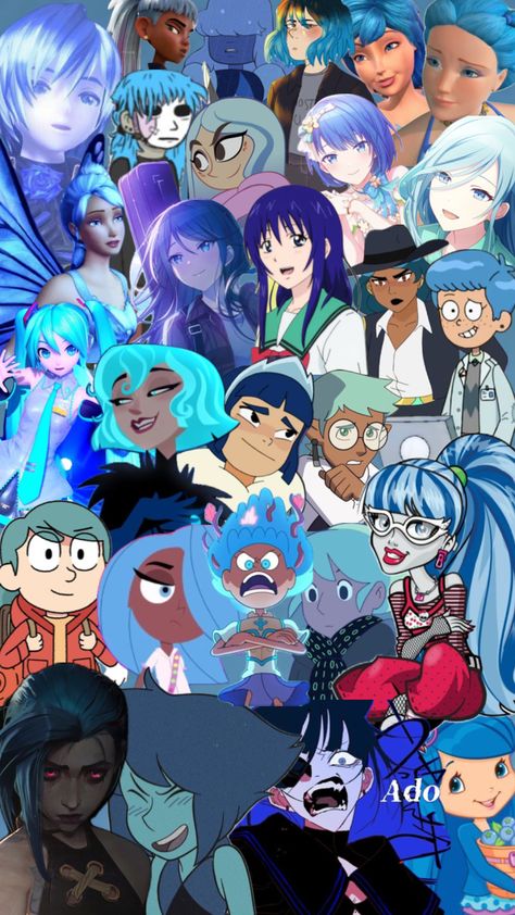 blue haired characters #blue #bluehair #blueberrymuffin #jinx #nori #greenwood #sapphire #lapislazuli #ghoulia #anneboonchuy #mermista #teruhashi #casstts #sallyface #melanieking #frosta #ichikahoshino Blue Haired Characters Halloween, Blue Haired Characters, Halloween Profile, Halloween Profile Pics, Character Halloween Costumes, Blue Green Hair, Cosplay Hair, Wallpaper Doodle, Wolf Drawing