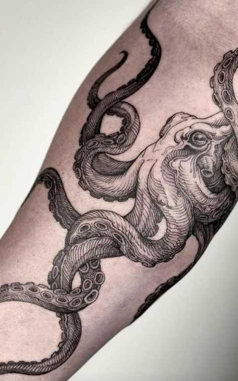 Octopus Leg Tattoo Men, Small Animal Tattoos For Men, Tentacle Tattoo, Most Painful Tattoo, Octopus Tattoo Sleeve, Tattoos 2023, Kraken Tattoo, Octopus Tattoo Design, Octopus Tattoos