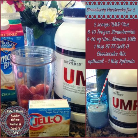 UMP Strawberry Cheesecake Strawberry Cheesecake Shake, Cheesecake Shake, Athlete Food, Healthy Protein Bars, Cheesecake Mix, Protein Mix, Protein Muffins, Protein Powder Recipes, Pear Recipes