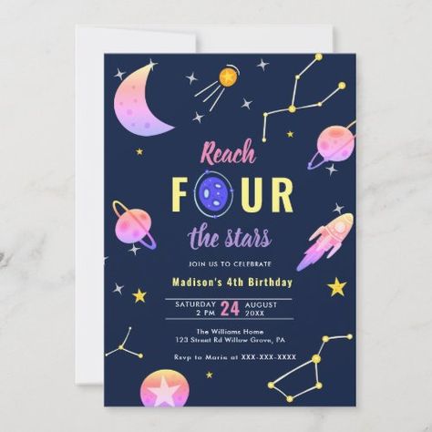 4th Birthday Party For Boys, 4th Birthday Boys, Star Birthday Party, First Trip Around The Sun, Astronaut Birthday, 1st Birthday Party Invitations, Space Birthday Party, Happy 4th Birthday, Birthday Themes For Boys