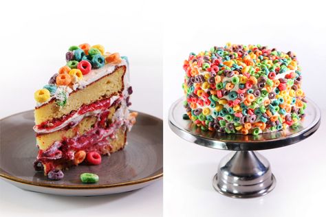 Fruit Loop Recipes Desserts, Fruit Loop Cake Recipe, Fruit Loop Bars, Fruit Loops Cake, Fruit Loop Cake, Froot Loops Cake, Froot Loop Candle, Fruit Loops, Fruit Toppings