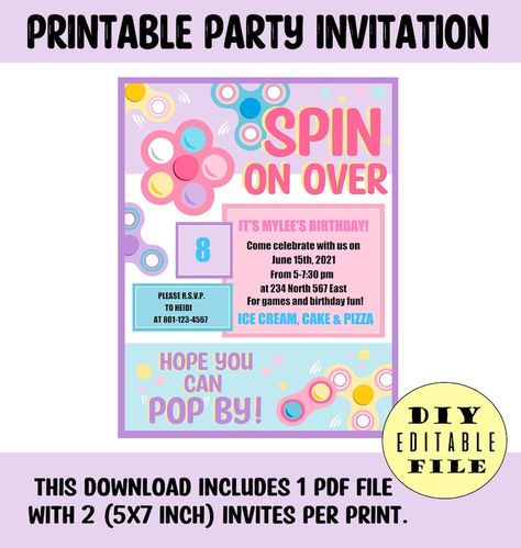 Fidget Birthday Party Theme, Fidget Birthday Party, Popit Birthday, Popit Party, Fidget Party, Pop It Fidget, Invitation Diy, 7th Heaven, Party Invitations Printable