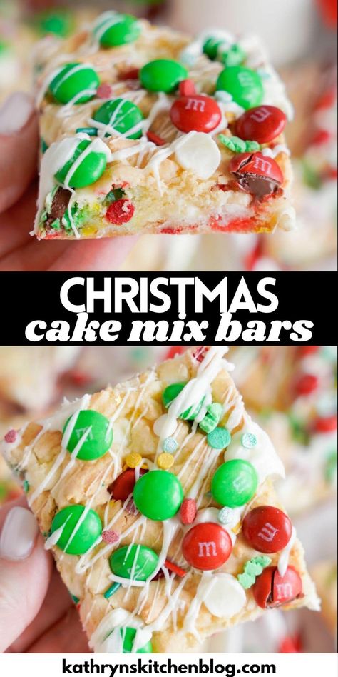 M&M Christmas Cookie Bars Sugar Free Christmas Baking, Vanilla Cake Mix Recipes, White Cake Mix Cookies, Cake Mix Chocolate Chip Cookies, Cake Mix Bars, Cake Mix Cookie Bars, Desserts With Chocolate Chips, Christmas Cookie Bars, Cookie Bars Easy