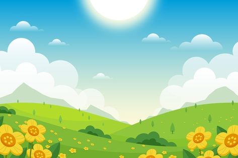 Flat lovely spring landscape wallpaper F... | Free Vector #Freepik #freevector #flower #floral #nature #landscape Spring Landscape Wallpaper, Beautiful Butterfly Pictures, Animation Videos, Murals For Kids, Logo Design Video, Kids Nursery Rhymes, Landscape Concept, Cartoon Flowers, Spring Landscape