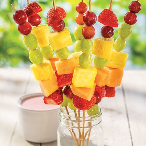 Summer Recipes & Meals - Wegmans Diced Strawberries, Fruit Kabob, Perfect Grilled Cheese, Fruit Combinations, Brunch Desserts, Pineapple Chunks, Fruit Skewers, Fruit Kabobs, Pineapple Smoothie