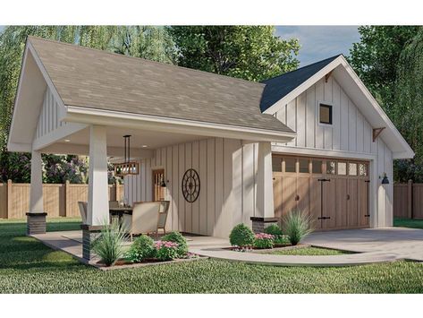 Garage Plan with Carport, 050G-0030 Garage Pool House, Covered Carport, Detached Garage Designs, Garage Plans Detached, Craftsman Garage, Garage Designs, Plan Garage, Backyard Garage, Farmhouse Garage