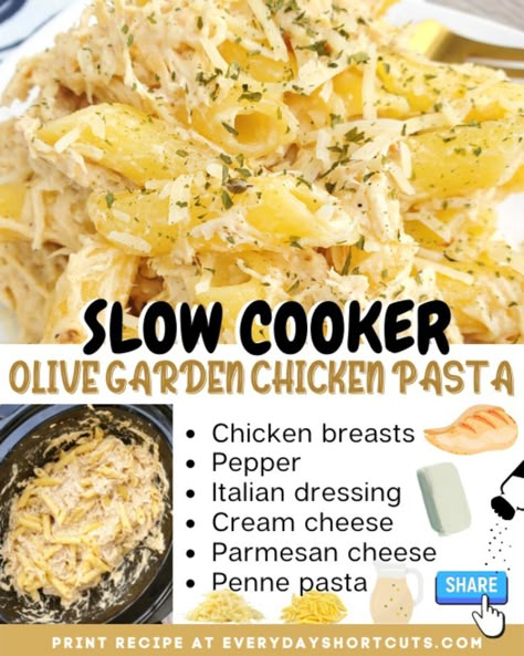 Olive Garden Alfredo Sauce Recipe Crockpot, Olive Garden Crockpot Pasta, Slow Cooker Canned Chicken Recipes, Crockpot Recipes Olive Garden Chicken, Canned Chicken Pasta Recipes, Crockpot Olive Garden Chicken Pasta, Olive Garden Italian Chicken, Olivia Garden Chicken Pasta, Crockpot Chicken Recipes Olive Garden