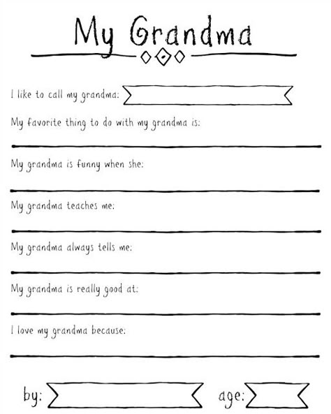 FREE printable questionnaire for kids to fill out about Grandma for Mothers Day (includes spots for kids names and ages) Grandma Journal, I Love My Grandma, Grandparents Day Crafts, Grandma Birthday Card, Mother's Day Projects, Grandmas Mothers Day Gifts, Mothers Day Crafts For Kids, Mothers Day Gifts From Daughter, Grandma Birthday