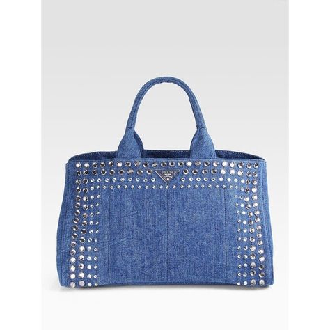 Prada Studded Gardner Canvas Tote ($1,295) ❤ liked on Polyvore Denim Bags From Jeans Diy, Bags From Jeans, Denim Bags From Jeans, Denim Bags, Bag Prada, Studded Denim, Denim Tote Bags, Denim Tote, Jeans Diy