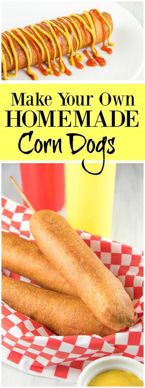 Make your own homemade corn dogs recipe from RecipeGirl.com #homemade #DIY #corn #dogs #corndogs #recipe #RecipeGirl Party Food Easy, Homemade Corn Dogs, Homemade Corndogs, Dogs At Home, Corndog Recipe, Carnival Food, Corn Dog, Food Easy, Corn Dogs