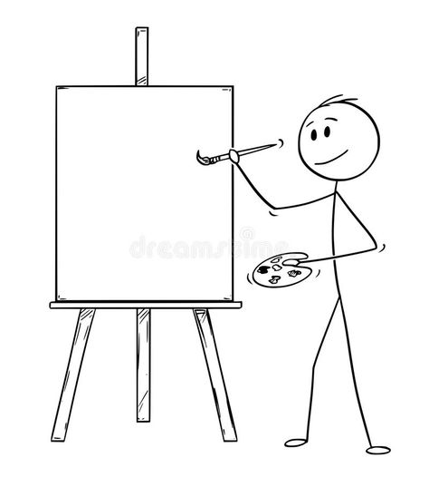 Easel Illustration, Canvas On Easel, Stick Drawings, Cartoon Artist, Art Worksheets, Art Easel, Artist Brush, Abstract Line Art, Art Drawings For Kids