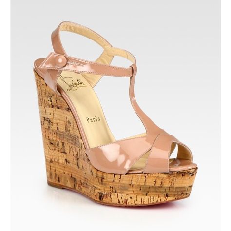 Christian Louboutin Marina Liege Patent T-Strap Wedge Sandals ($675) found on Polyvore Louboutin Wedges, Nude Wedges, Cork Wedges Sandals, Strap Wedge, Peep Toe Sandals, Leather Wedge Sandals, Fabulous Shoes, Shoe Lover, Wedge Sandal