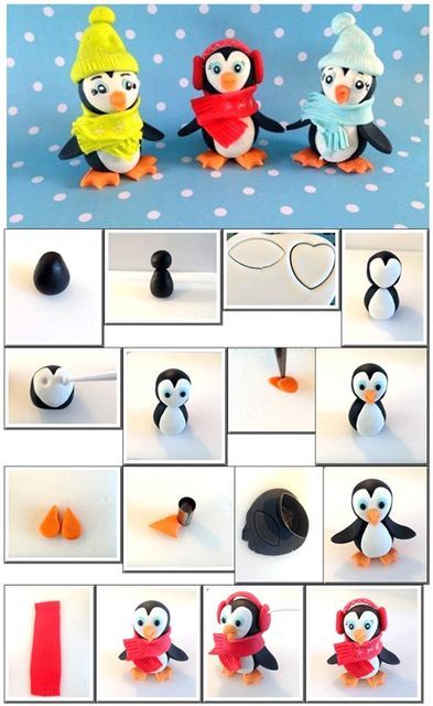 Cute penguins - by SweetJanis @ CakesDecor.com - For all your cake decorating supplies, please visit craftcompany.co.uk Penguin Cakes, Christmas Cake Designs, Christmas Cake Topper, Fondant Animals, Cake Topper Tutorial, Christmas Cake Decorations, Fondant Cake Toppers, Fondant Tutorial, Fondant Decorations