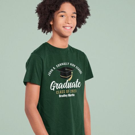 $22.40 | Green High School Graduate Custom 2023 Graduation #green graduate, classic graduation keepsake, black grad cap, modern, high school student name, white monogram, class of 2023, party favor, alumni, homecoming Bradley Martin, Alumni Homecoming, Modern High School, Graduation Party Cards, College Names, 2023 Graduation, White Typography, 2024 Graduation, Class Of 2023