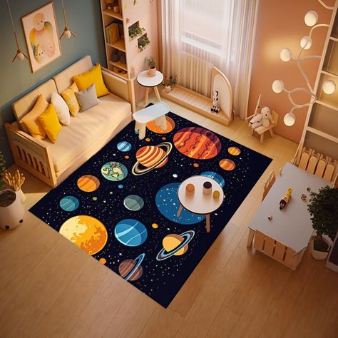 PRICES MAY VARY. 1. Size: With dimensions of 36x24inches (90x60cm), this space rug offers ample space for kids to play, read, or relax. It adds a cozy touch to their room while providing a soft surface to sit or lie on. 2. Captivating Space Design: Our space rug features a mesmerizing design inspired by the wonders of the universe, making it a perfect addition to any child's room. Transform their space into an intergalactic adventure! 3. Versatile Usage: This space rug is suitable for both boys' Planet Room Decor Space Theme, Space Nursery Theme Boys Area Rugs, Space Theme Rugs, Kids Room Space Theme Area Rugs, Space Nursery Theme Boys Blankets, Space Rugs, Carpets For Kids, Amazon Home, Space Design