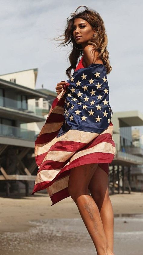 American Flag Photoshoot, American Flag Photography, Flag Photoshoot, Beer Brands, History Projects, American Beauty, Long Legs, Beach Photography, Mini Skirts