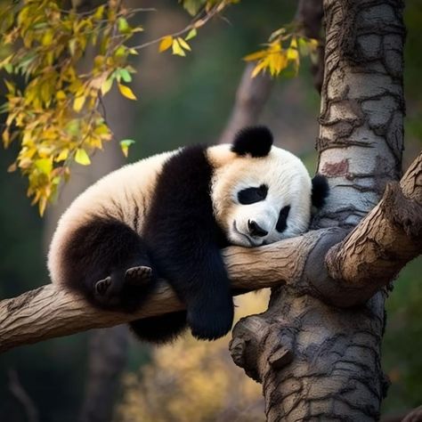 A panda bear sleeping on a tree branch | Premium Photo #Freepik #photo #sleep #asian-sleep Tattoo Panda, Panda Photos, Panda Icon, Sleeping Panda, Bear Sleeping, Big Cats Photography, Tattoo 2024, Raccoon Family, Panda Illustration