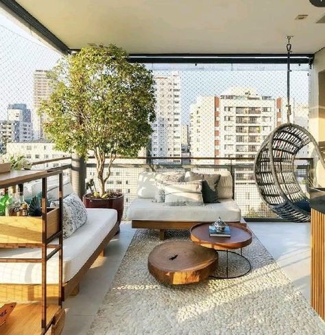 Big Balcony Decor, Rooftop Hammock, Small Balcony Design Apartments, Modern Balcony Design, Balcony Decoration Ideas, Balkon Decor, Balcony Decoration, Modern Balcony, India Home Decor