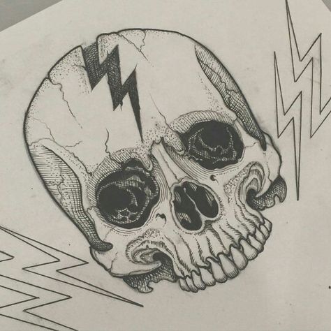 Lightning bolt skull Storm Tattoo, Lightning Bolt Tattoo, Harley Tattoos, Bolt Tattoo, Lightning Bolt Design, Skull Logo, Badass Tattoos, Cartoon Tattoos, Skull Drawing