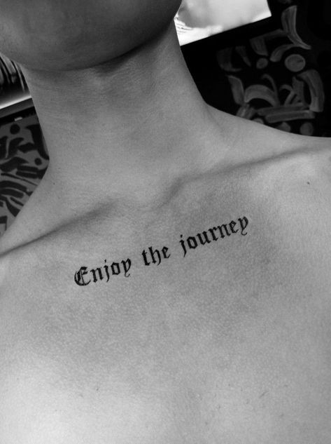 Script Chest Tattoo Men, Words Across Chest Tattoo, Tattoo Ideas Text Words, Gothic Font Tattoos For Women, Chest Text Tattoo Men, Tattoo Text Men, Small Word Tattoos Men, Oh Well Tattoo, Lettering Tattoo Men