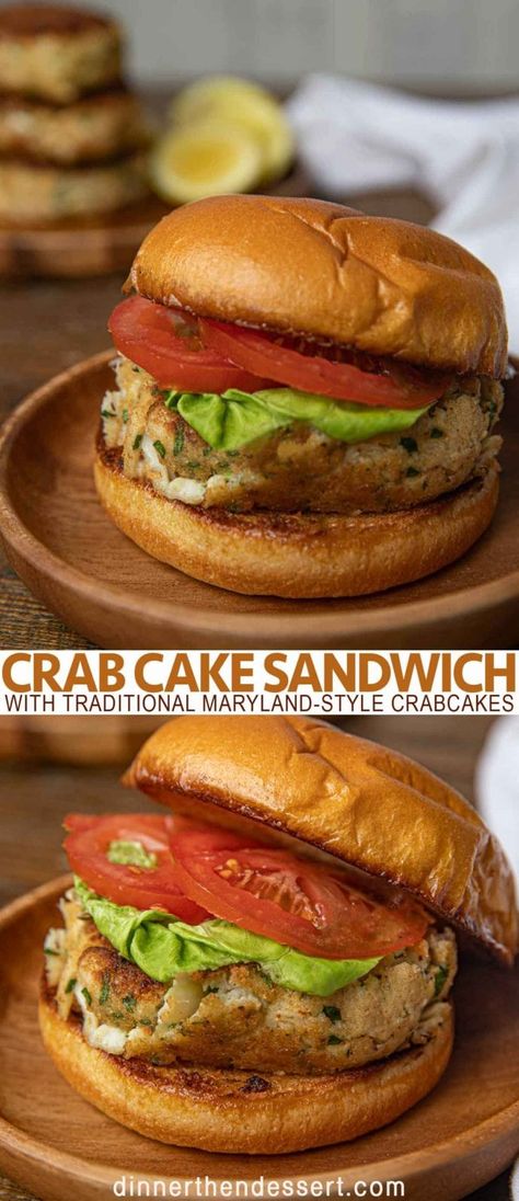 A crab cake sandwich takes Maryland-style crab cakes and makes them into a crunchy, delicious meal on the go. #crabcake #crabcakes #seafood #crab #crabcakesandwich #lunch #dinnerthendessert Crab Cake Burgers, Homemade Crab Cakes, Maryland Style Crab Cakes, Crab Cake Sandwich, Crab Sandwich, Easy Summer Side Dishes, Maryland Crab Cakes, Cake Sandwich, Summer Sandwiches