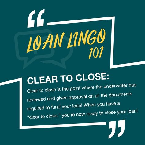 Clear to close is the point where the underwriter has reviewed and given approval on all the documents required to fund your loan! When you have a “clear to close,” you’re now ready to close your loan! Apply Now https://bit.ly/2Sdygda #applynow #buyahome #buyahouse #firsttimebuyer #firsttimehomebuyer #homebuyer #refinance #refinancing #realestate #mortgage #home #homeownership #housing #california #colorado #florida #louisiana #michigan #texas #utah Clear To Close Mortgage, Clear To Close Real Estate, Fha Loans, Refinance Mortgage, Mortgage Broker, Loan Officer, Home Mortgage, Mortgage Calculator, Real Estate News