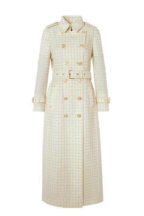 Holland Cooper | Marlborough Ivory Sparkle Tweed Full Length Trench Coat | Autumn • Winter Fashion Tweed Trench Coat, Royal Outfit, Classy Coat, Lawyer Outfits, 2020s Fashion, Holland Cooper, Old Money Outfit, Princess Fashion, Money Outfit