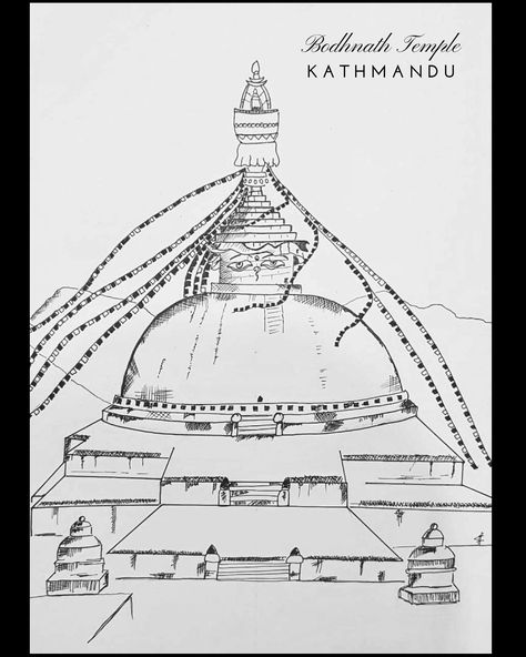 Boudhanath Stupa, Outline Pictures, Nepal Kathmandu, Section Drawing, Tomboy Hairstyles, Building Drawing, Kathmandu Nepal, Inspiration Art, Pencil Art