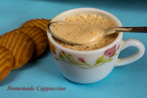 Homemade Cappuccino Recipe - How to Make Cappuccino at Home Make Cappuccino At Home, Cappuccino Mix Recipe, Homemade Cappuccino, Cappuccino At Home, How To Make Cappuccino, Instant Coffee Recipes, French Vanilla Cappuccino, Grilled Sandwich Recipe, Cappuccino Recipe