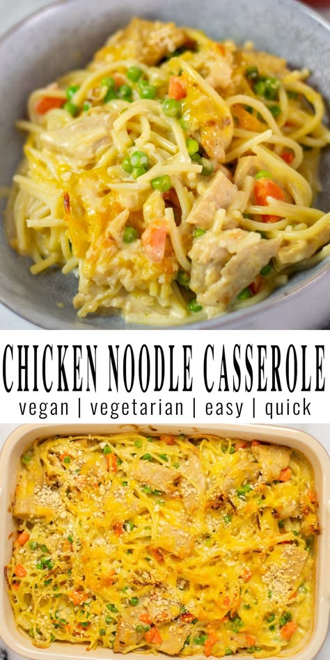 Gluten Free Noodle Casserole, Vegan Noodle Casserole, Vegan Chicken Noodle Casserole, Vegan Chicken Dishes, Dairy Free Chicken Noodle Casserole, Vegetarian Chicken Recipes, Vegan Chicken Spaghetti, Vegan Chicken Casserole, Vegan Crockpot Casserole Recipes