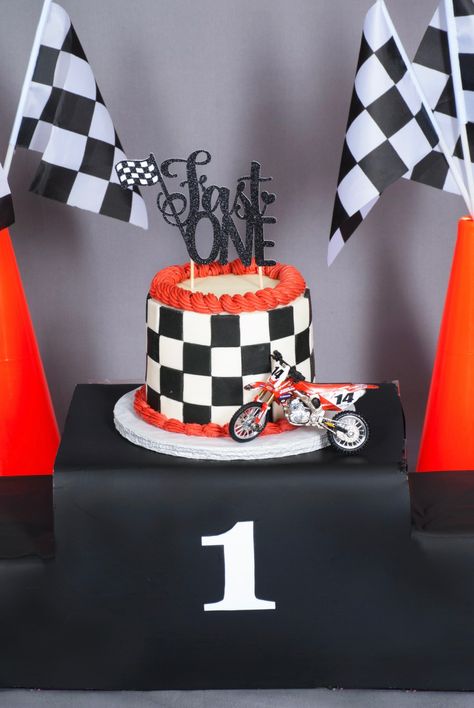 Fast One Birthday Party Smash Cake, Race Smash Cake, Fast One Birthday Party Dirtbike, Dirt Bike Smash Cake, Fast 1 Birthday Cake, Two Fast Smash Cake, Motorcycle 1st Birthday Party, First Birthday Dirt Bike Theme, Fast One Cake Smash