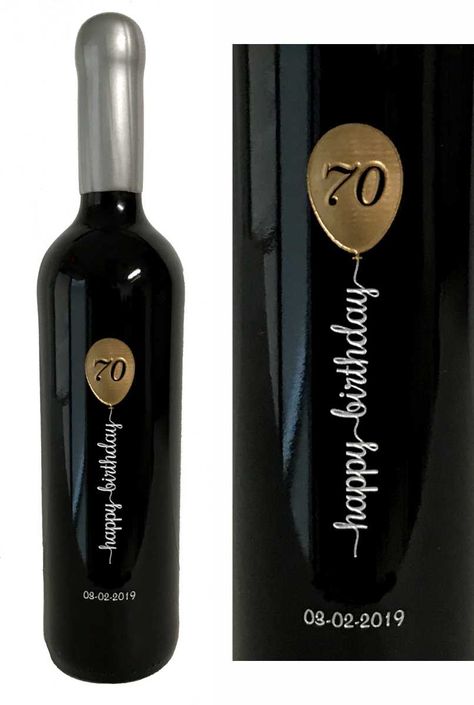 Happy Birthday is engraved vertically up the middle of the wine bottle, customize it with your year, name and date. Each bottle is personalized to make it a truly unforgettable gift. Add your personalized text above or below the design, you'll receive a proof before we engrave. Add in any special instructions in the text box. Personalized Wine Bottles Birthday, Wine Bottle Design Label, Custom Wine Labels Wedding, Circuit Joy, Engraved Wine Bottles, Bedazzled Bottle, Birthday Wine Bottle Labels, Personalized Wine Bottle, Birthday Wine Bottles