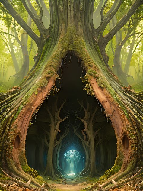 Tree Portal, Fantasy Portal, Dnd Places, Forest Kingdom, Mandelbrot Set, Fractals Art, Portal Art, Giant Tree, The Agency