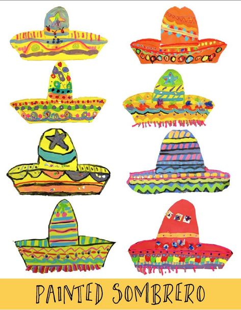 the vibrancy of the Mexican Culture. Like the sombreros, the ponchos were a huge hit with first and second grade students. This is a magical age in which kids love to stand up and move ar Sombrero Art, Hispanic Heritage Month Crafts, Mexico Crafts, Jungle Thema, Hispanic Art, Deep Space Sparkle, Mexican Crafts, Spanish Art, Mexico Art