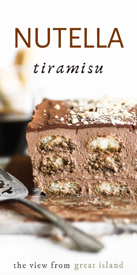 Italian Desserts Chocolate, Nutella Tiramisu Recipes, Italian Sweet Recipes, Chocolate Hazelnut Desserts, Mascarpone Dessert Recipes, Nutella Dessert Recipe, Cheat Desserts, Chocolate Tiramisu Recipe, Nutella Tiramisu