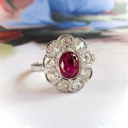 Antique Edwardian 2.15 ct t.w. Natural Ruby Old Mine Cut Diamond Halo Ring Antique Vintage Jewelry, Old Mine Cut Diamond, Diamond Halo Ring, Antique Engagement, Bead Set, Antique Engagement Rings, Halo Diamond Ring, Pinky Ring, Dream Ring