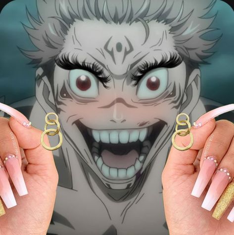 Funny Sukuna Pics, Cursed Sukuna Images, One Tooth Sukuna, Sukuna With One Tooth, Sukuna Funny Faces, Nuh Uh Sukuna, Sukuna Lock In, Sukuna Haircut, Sukuna Reaction Pic