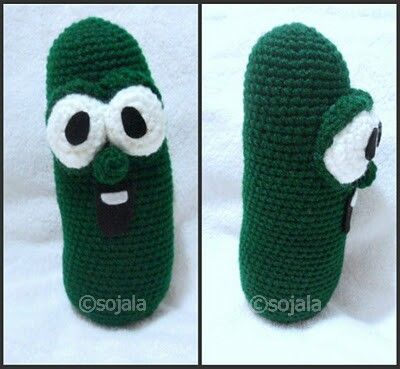 Cucumber Crochet Pattern Inspired by Veggie Tales Larry The Cucumber, Veggie Tales, Crochet Fruit, Easy Crochet Projects, Crochet Food, Crochet Stuff, Yarn Projects, Crochet For Kids, Crochet Accessories