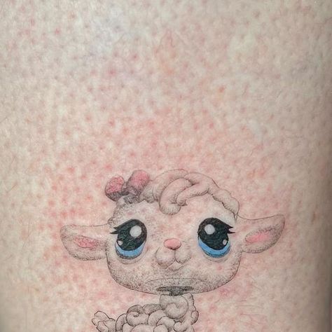 Cabbage Patch Tattoo, 2000s Cartoon Tattoos, Webkinz Tattoo, Littlest Pet Shop Tattoo, Fluttershy Tattoo, Lps Tattoo, Animal Crossing Tattoo, Cute Animal Tattoos, Bright Tattoos