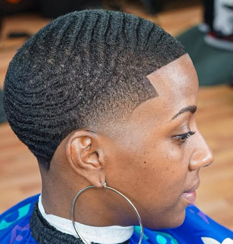 Females With Waves, Black Women Buzzcut, Shaved Hair Black Women, Female Wavers, Tapered Fade, Fade Haircut Women, Short Black Natural Hairstyles, Short Quick Weave Hairstyles, Bald Beauty