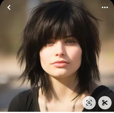 Medium Length Spiky Hair Women, Shoulder Length Rocker Hair, Bob Shag Haircut, Emo Shag Haircut, Spiky Bob, Shaggy Haircut With Bangs, Shag Bob With Bangs, Sharp Bangs, Medium Shag Cut