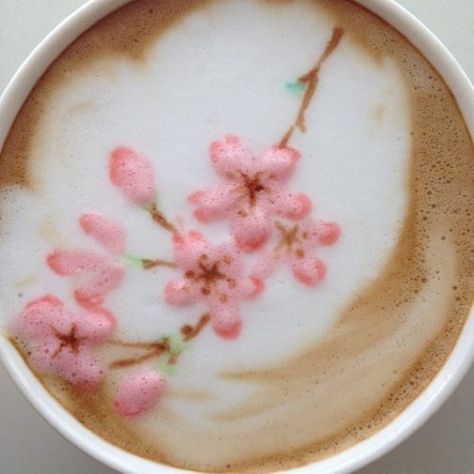 cherry blossom foam art Coffee, Flowers, Pink, White, Art