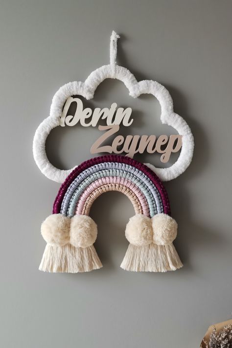 Macrame With Name, Wooden Nameplate, Macrame Baby Room, Macrame Name, Hospital Name Sign, Door Ornament, Macrame Baby, Door Gift, Hospital Door