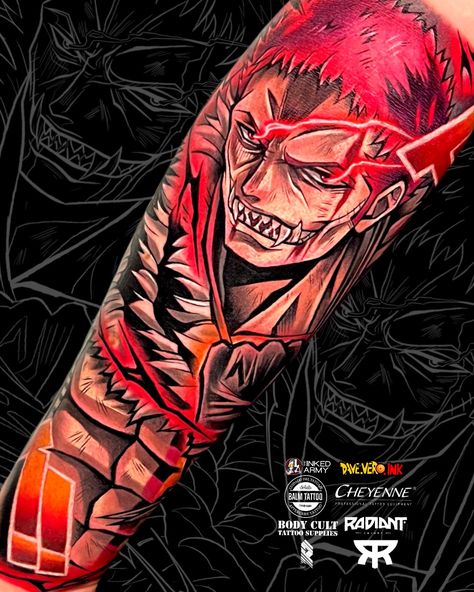 Katakuri One Piece Tattoo, Katakuri Tattoo, One Piece Tattoo Ideas, Piece Tattoo Ideas, One Piece Tattoo, Charlotte Family, Piece Tattoo, One Piece Tattoos, Tattoo Artwork