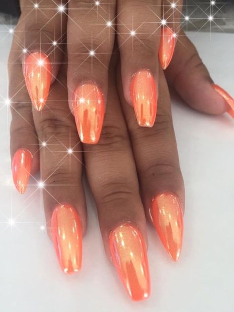 Say Goodbye to Flaws with This One Secret Ingredient! Peach With Chrome Nails, Orange Nails With Sparkles, Neon Orange Nails With Chrome, Pearly Orange Nails, Orang Chrome Nails, Bright Color Chrome Nails, Orange Chrome Ombre Nails, Orange Irridescent Nails, Pearl Orange Nails