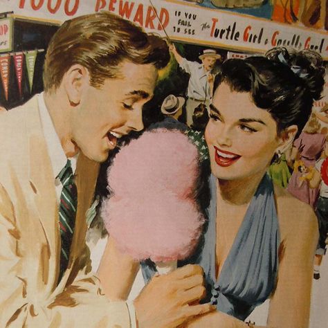 CottonCandy 1950s Aesthetic, Couples Vintage, 50s Art, Vintage Couple, Vintage Couples, Vintage Romance, Pulp Art, Illustration Vintage, Arte Inspo